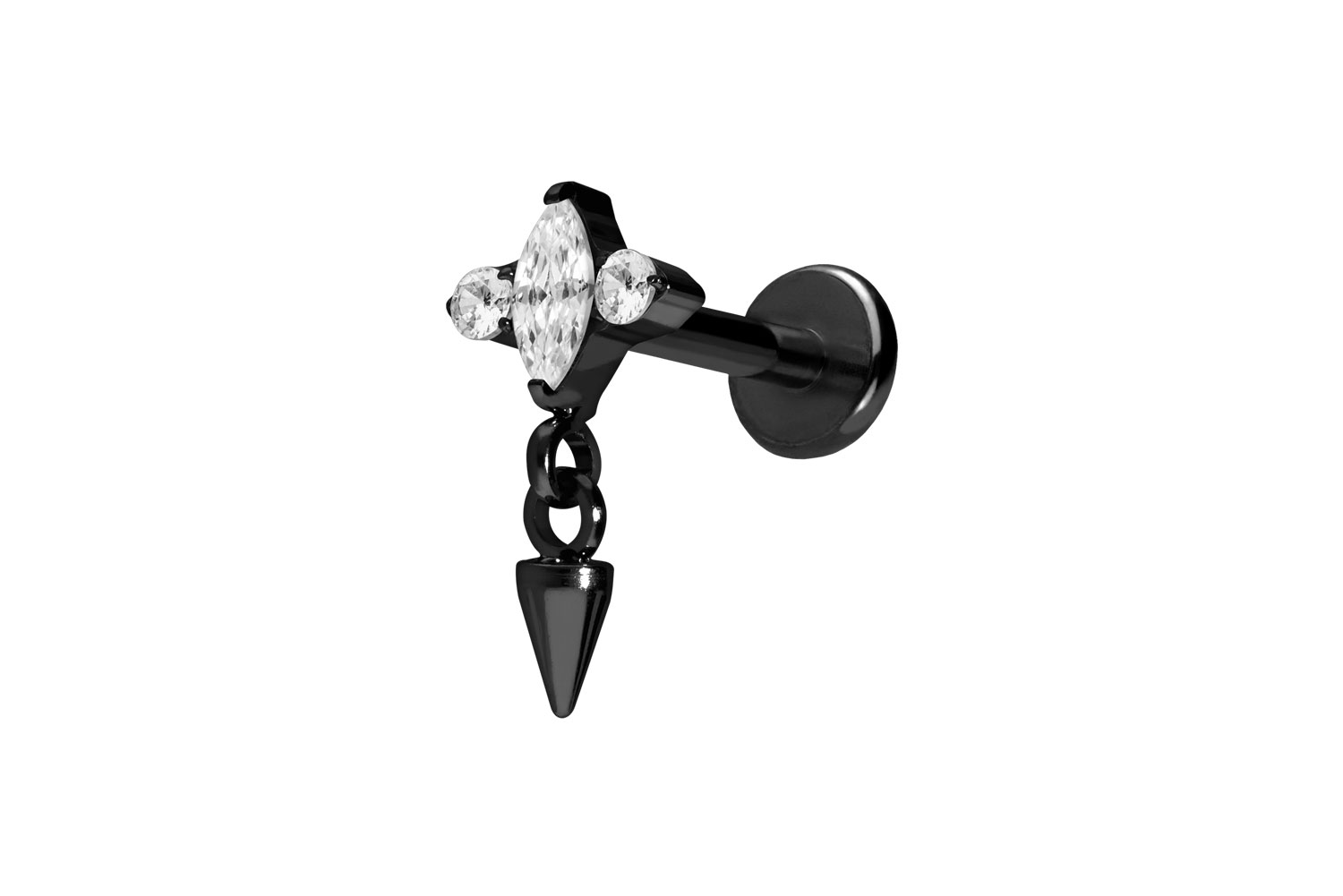 Titan Labret Piercing mit Innengewinde EINGEFASSTE KRISTALLE + SPITZE